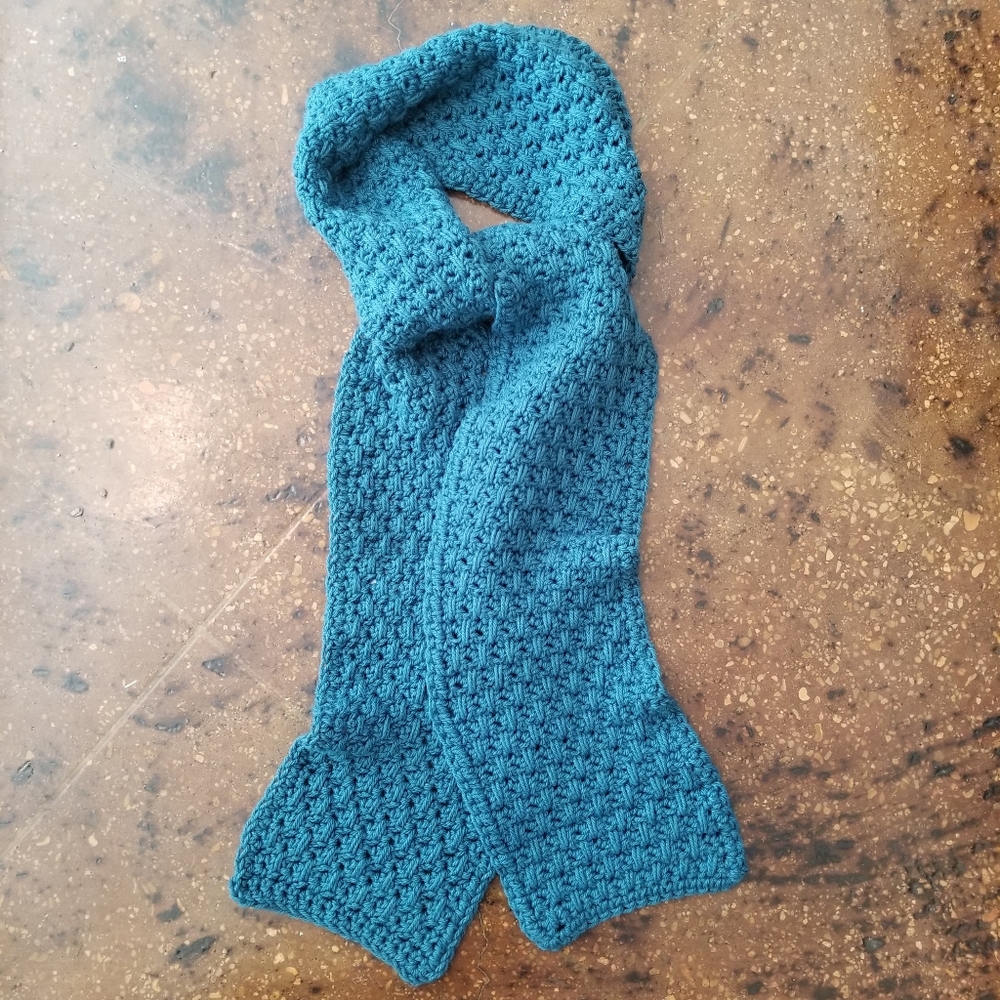 Basketweave Solid Teal Scarf Handmade